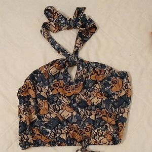 House Of Harlow 1960 Revolve Floral Halter Top - Blue and Tan